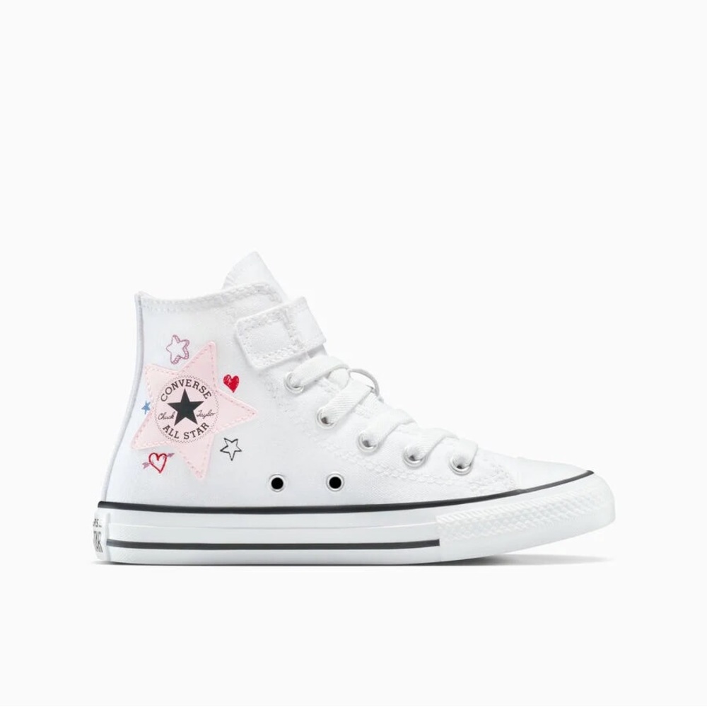 Converse White High-Tops with Pink and Red Star Details